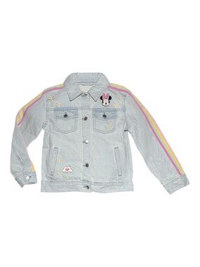 Disney sz 5/6 Minnie Mouse Light Blue Denim Jacket with Rainbow Shoulder Stripes